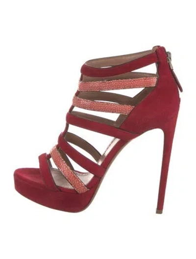 Pre-owned Alaïa Suede Cutout Accent Gladiator Sandals In Red