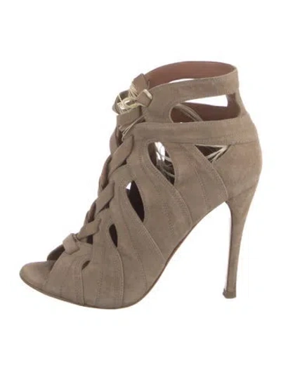 Pre-owned Alaïa Suede Cutout Accent Lace-up Boots In Neutral