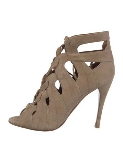 Pre-owned Alaïa Suede Cutout Accent Lace-up Boots In Neutral