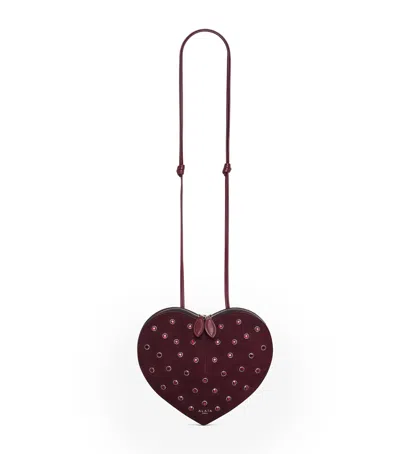 Alaïa Le Caur Crystal-embellished Suede Shoulder Bag In Burgundy