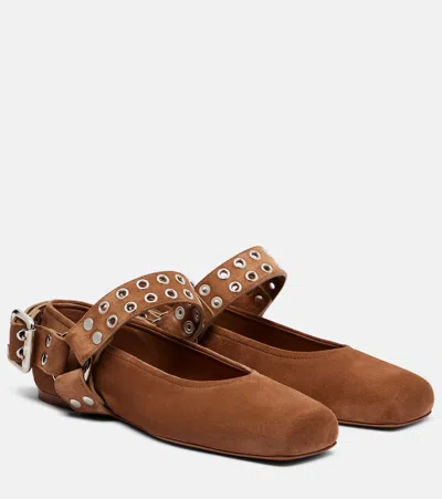 Alaïa Suede Embellished Mary Jane Flats