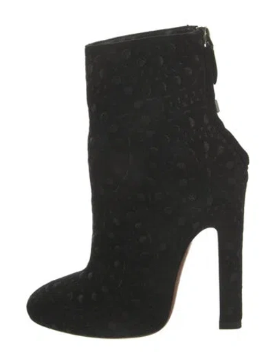 Pre-owned Alaïa Suede Embroidered Accent Boots In Black