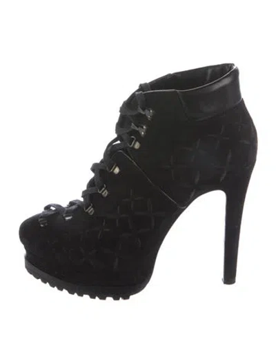 Pre-owned Alaïa Suede Embroidered Accent Lace-up Boots In Black