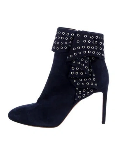 Pre-owned Alaïa Suede Eyelet Trim Boots In Blue