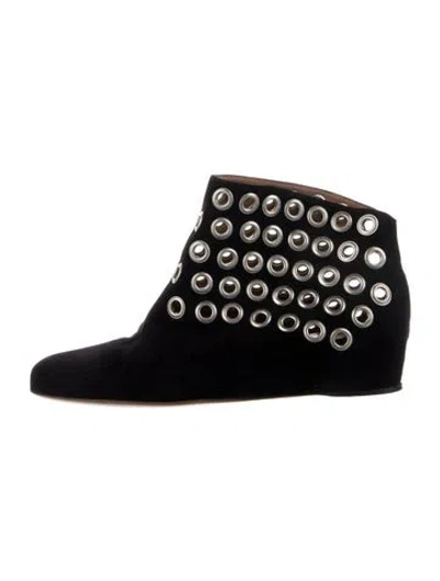 Pre-owned Alaïa Suede Eyelet Trim Boots In Blue