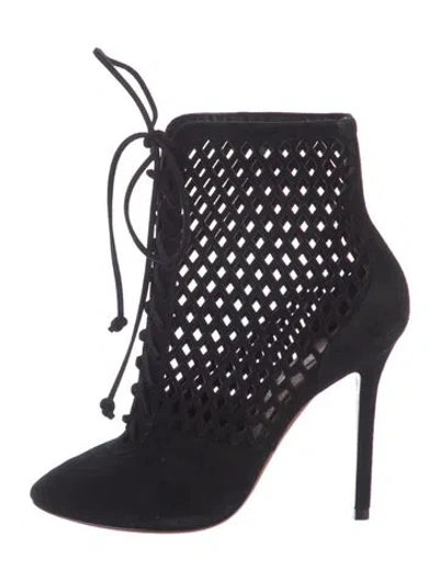 Pre-owned Alaïa Suede Eyelet Trim Lace-up Boots In Black