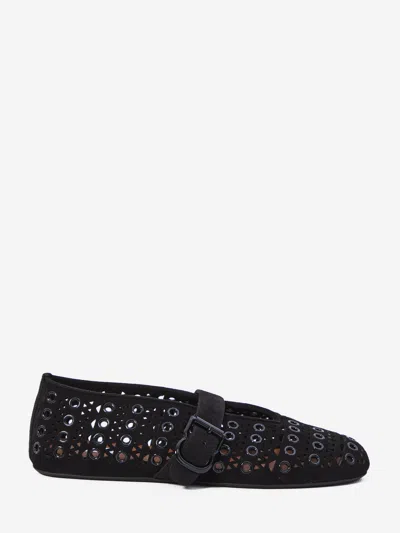 Alaïa Suede Eyelets Ballet Flats In Black