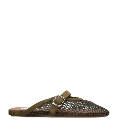 Alaïa Suede Fishnet Mules In Green