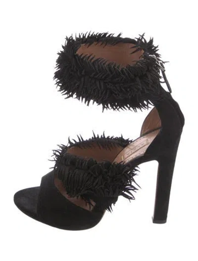 Pre-owned Alaïa Suede Fringe Trim Accent Sandals In Black