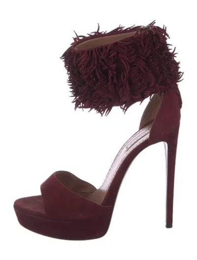 Pre-owned Alaïa Suede Fringe Trim Accent Sandals In Red