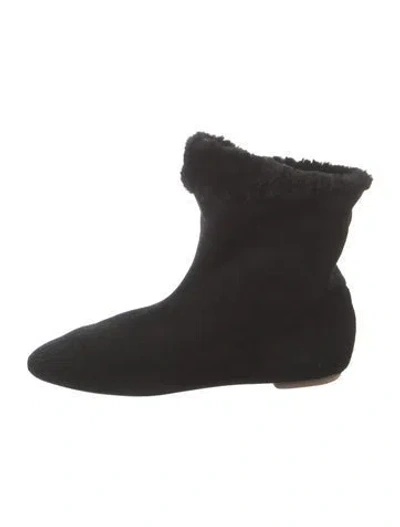 Pre-owned Alaïa Suede Fur Trim Boots In Black