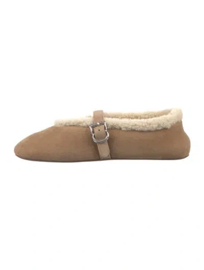 Pre-owned Alaïa Suede Fur Trim Slippers In Neutrals