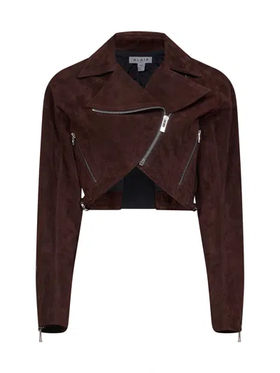 Alaïa Suede Goatskin Biker Jacket In Brown