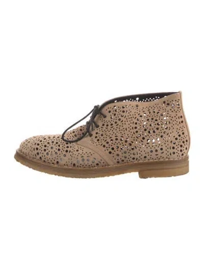 Pre-owned Alaïa Suede Lace Pattern Boots In Neutrals