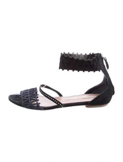 Pre-owned Alaïa Suede Lace Pattern D'orsay Flats In Black