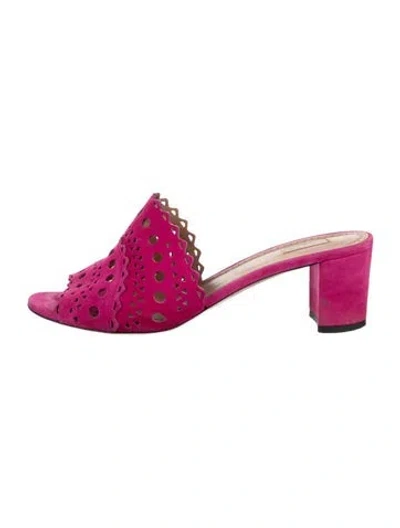 Pre-owned Alaïa Suede Lace Pattern Sandals In Pink