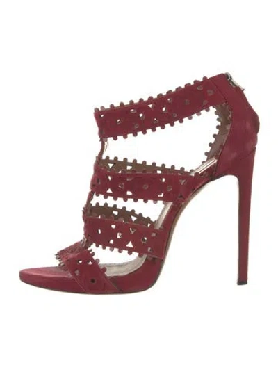 Pre-owned Alaïa Suede Lace Pattern Sandals In Red