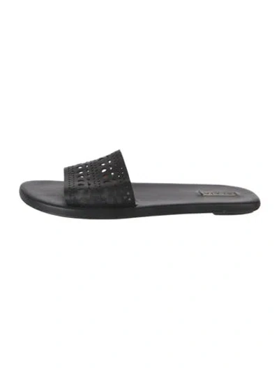Pre-owned Alaïa Suede Lace Pattern Slides In Black