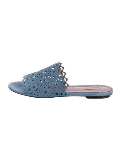 Pre-owned Alaïa Suede Lace Pattern Slides In Blue