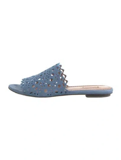 Pre-owned Alaïa Suede Lace Pattern Slides In Blue