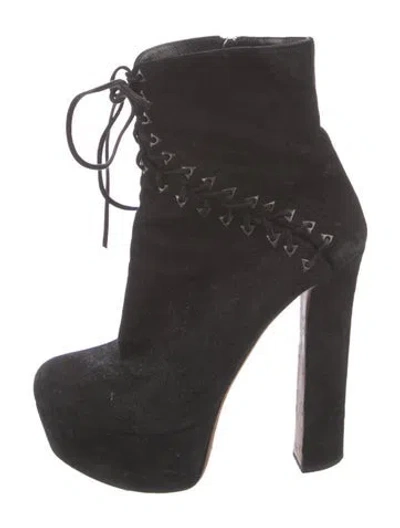 Pre-owned Alaïa Suede Lace-up Boots In Black