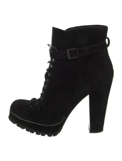 Pre-owned Alaïa Suede Lace-up Boots In Black