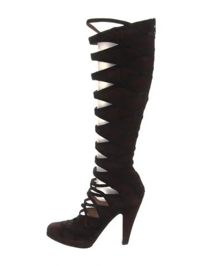 Pre-owned Alaïa Suede Lace-up Boots In Brown