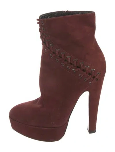 Pre-owned Alaïa Suede Lace-up Boots In Burgundy