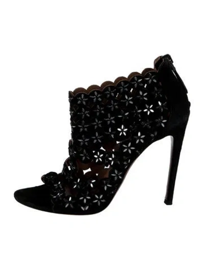 Pre-owned Alaïa Suede Lasercut Accents Gladiator Sandals In Black