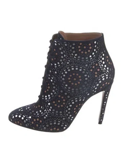 Pre-owned Alaïa Suede Lasercut Accents Lace-up Boots In Blue