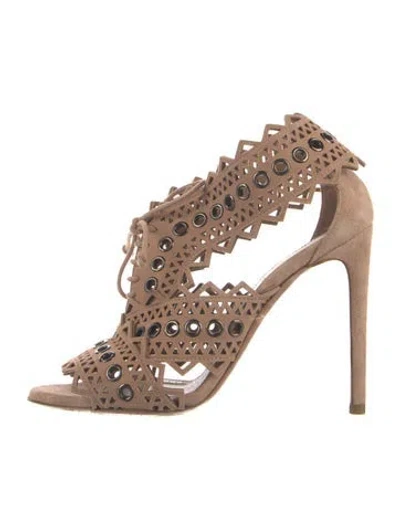 Pre-owned Alaïa Suede Lasercut Accents Pumps In Neutral