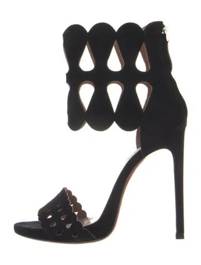 Pre-owned Alaïa Suede Lasercut Accents Sandals In Black