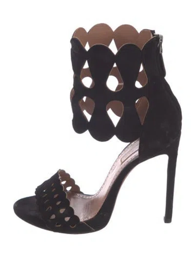 Pre-owned Alaïa Suede Lasercut Accents Sandals In Black