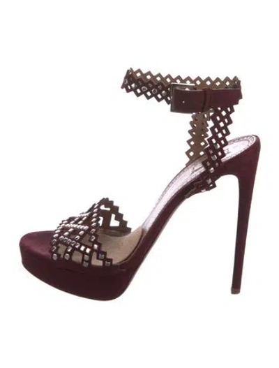 Pre-owned Alaïa Suede Lasercut Accents Sandals In Burgundy