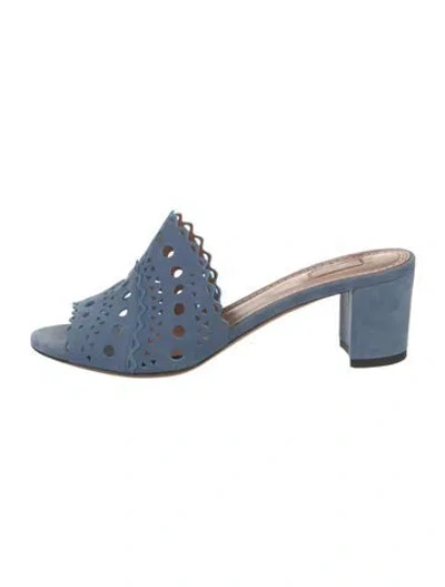 Pre-owned Alaïa Suede Lasercut Accents Slides In Blue