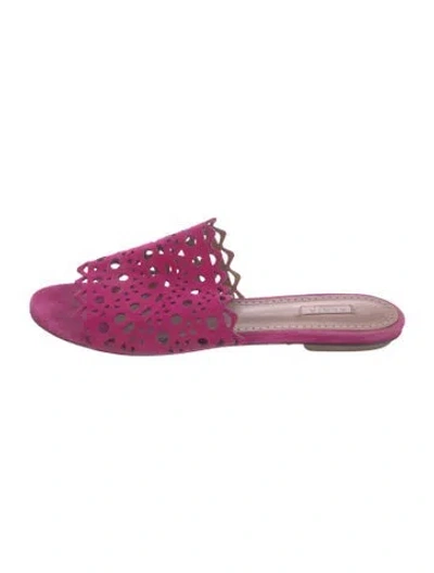 Pre-owned Alaïa Suede Lasercut Accents Slides In Pink