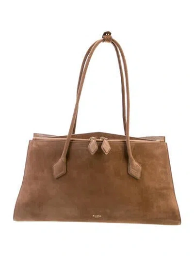 Pre-owned Alaïa Suede Le Teckel Tote Medium In Neutral