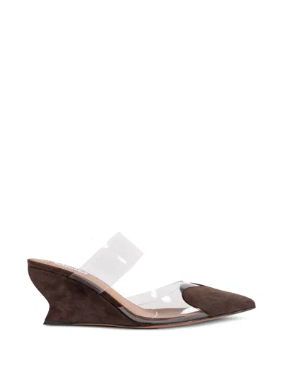 Alaïa Alaia Suede Leather Le Coeur Wedge Mules In Brown