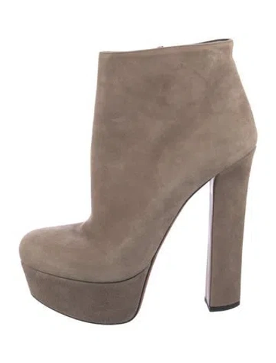 Pre-owned Alaïa Suede Leather Trim Embellishment Boots In Neutral