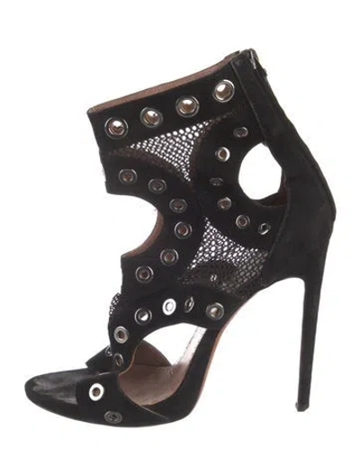 Pre-owned Alaïa Suede Mesh Accents Sandals In Black