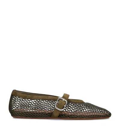 Alaïa Suede Mesh Ballet Flats In Green