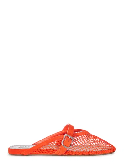 Alaïa Alaia Suede Mesh Flat Sandals With Silver Buckle In Orange