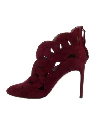 Pre-owned Alaïa Suede Patterned Boots In Burgundy