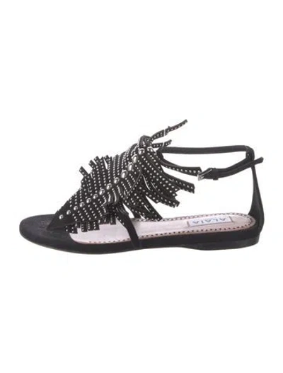 Pre-owned Alaïa Suede Patterned Gladiator Sandals In Black