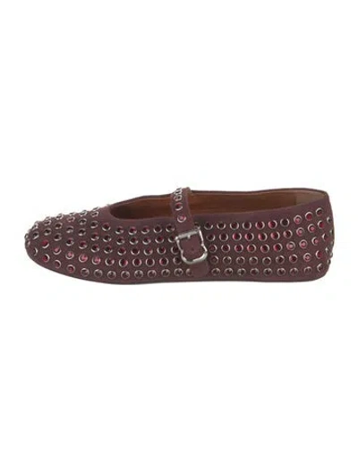 Pre-owned Alaïa Suede Patterned Mary Jane Flats In Burgundy