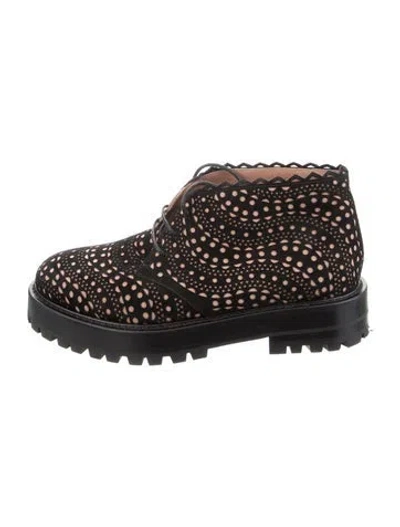 Pre-owned Alaïa Suede Patterned Oxfords In Black