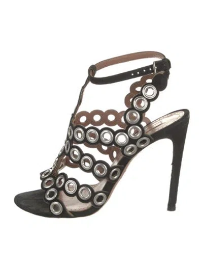 Pre-owned Alaïa Suede Patterned Sandals In Black