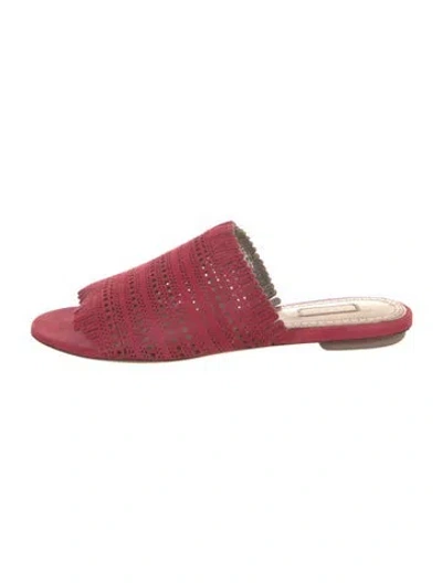 Pre-owned Alaïa Suede Patterned Slides In Red