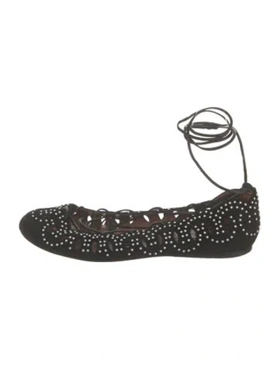 Pre-owned Alaïa Suede Polka Dot Print Ballet Flats In Green