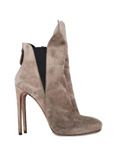 Pre-owned Alaïa Suede Rear-zip Ankle Boots In Gray